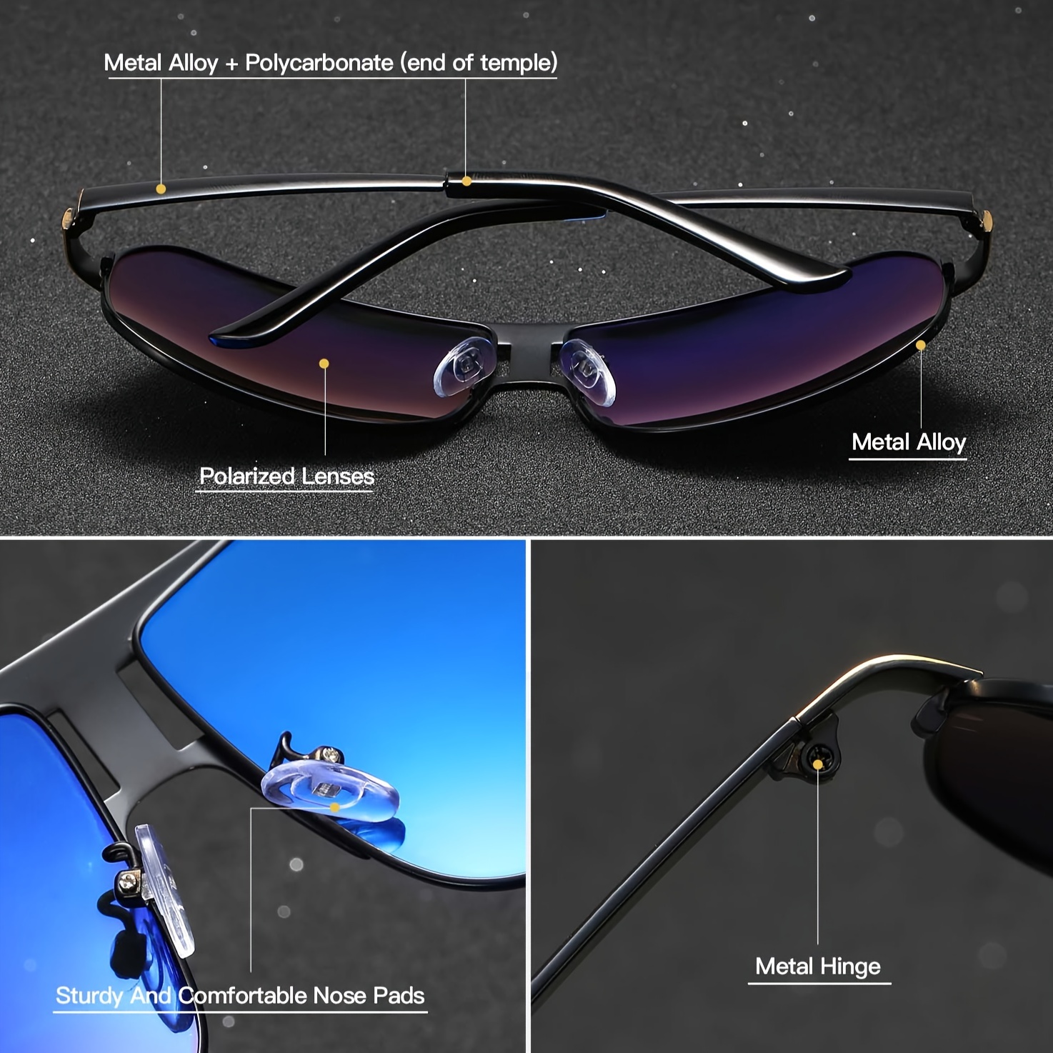 Polarized Rectangle Alloy Frame Sunglasses Driving Sun Glasses