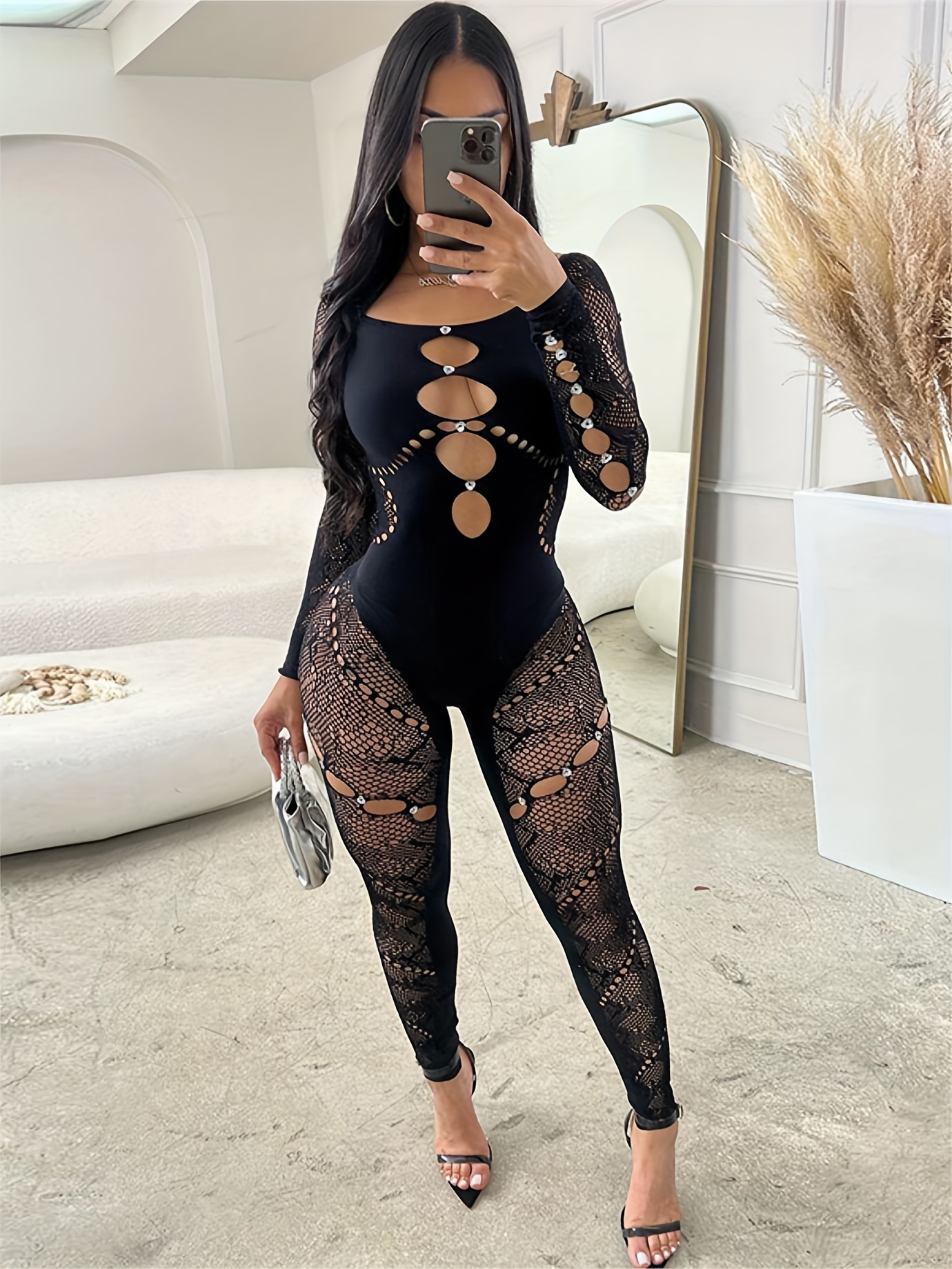 Summer Women's Fashion Solid Color Black Fishnet Tops Sexy Hollow