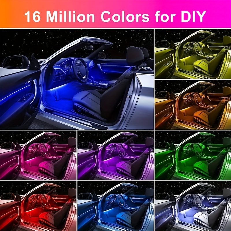 Tira de luz LED para automóvil, luces interiores RGB 5 en 1 con fibra  óptica de 236.22 pulgadas, kits de iluminación interior ambiental  multicolor