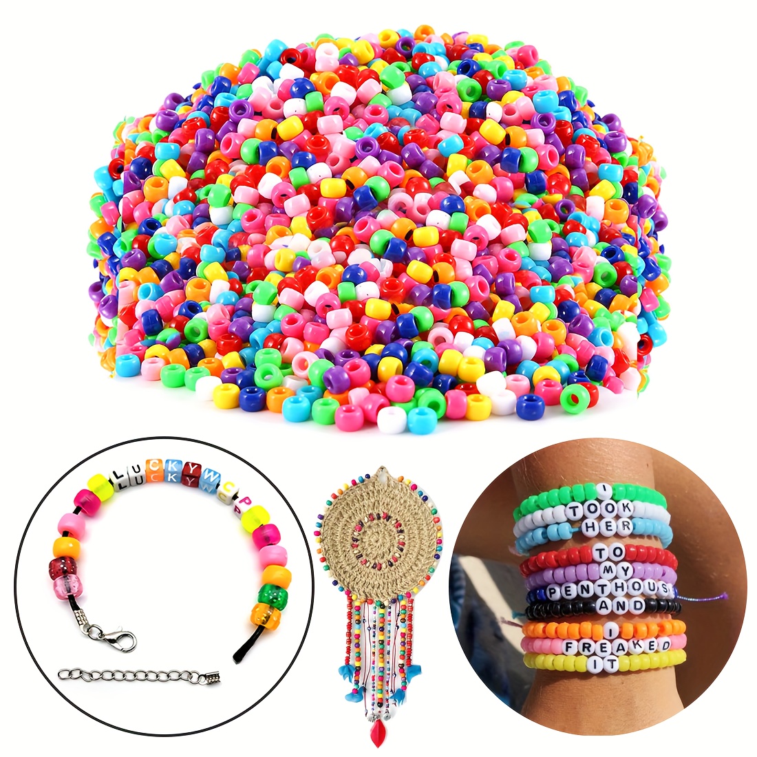Mandala Crafts Plastic Pony Beads for Jewelry Making – Large Plastic Beads  for Crafts - Bulk Assorted Barrel Big Pony Bead Kit for Bracelets Kids