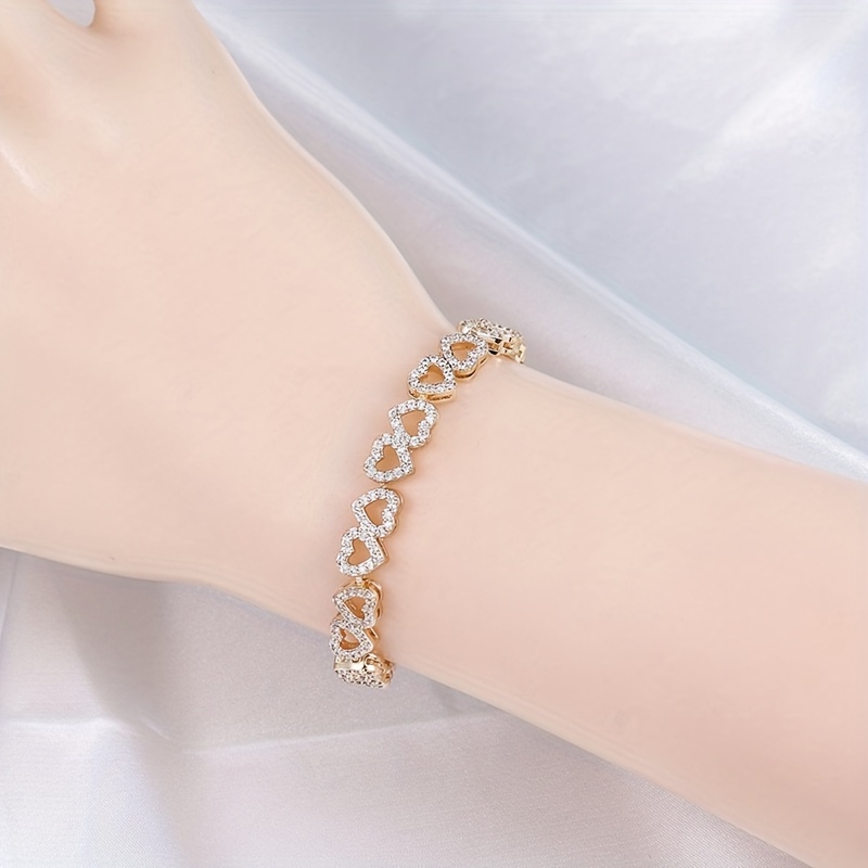 Elegant Heart Design Bracelets, Gold Color Love Bracelets, Cute Crystal Bracelets  for Girls, Gift for Ladies 