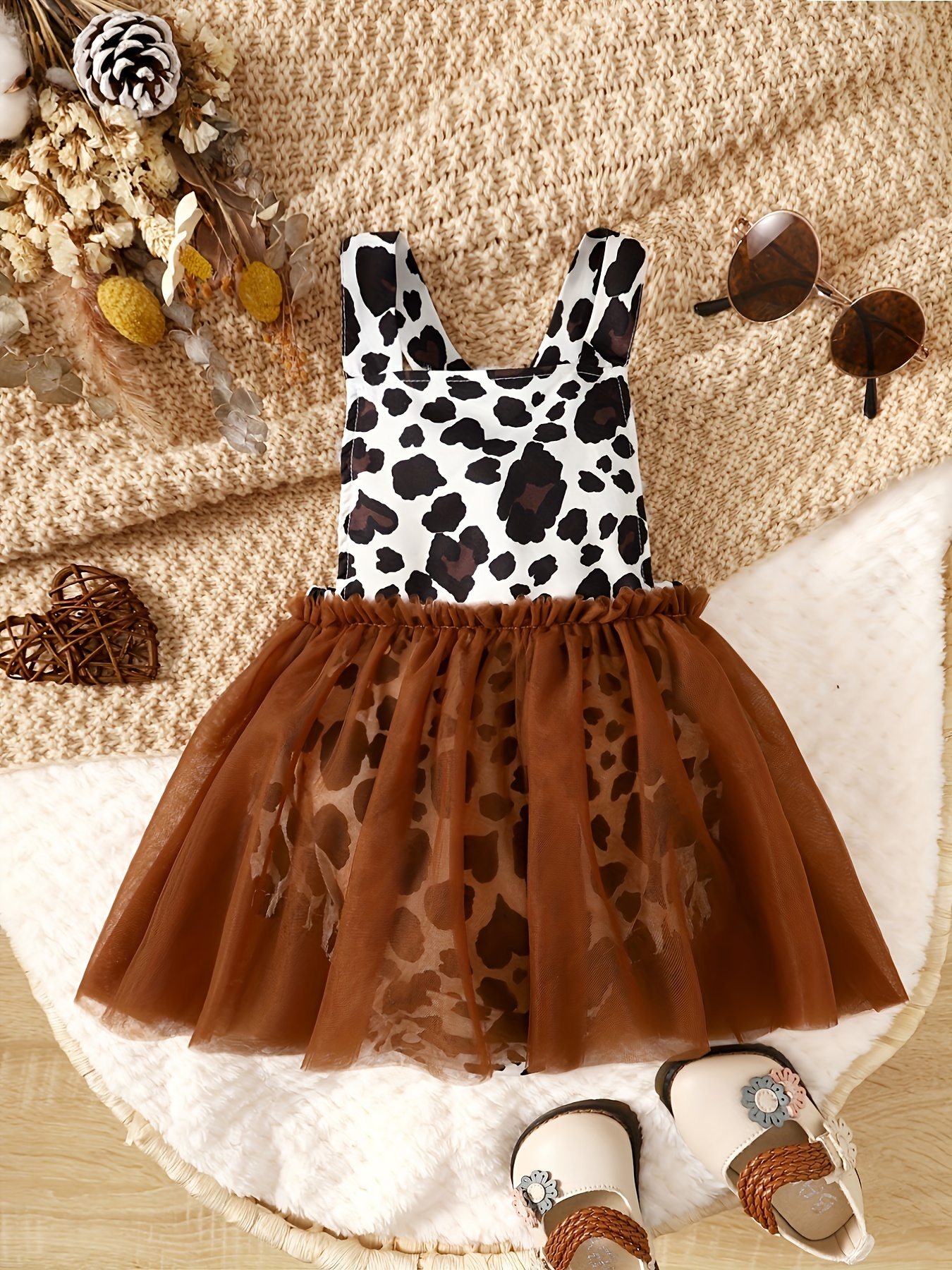 Cute Baby Girls Leopard Print Mesh Tank Dress - Temu