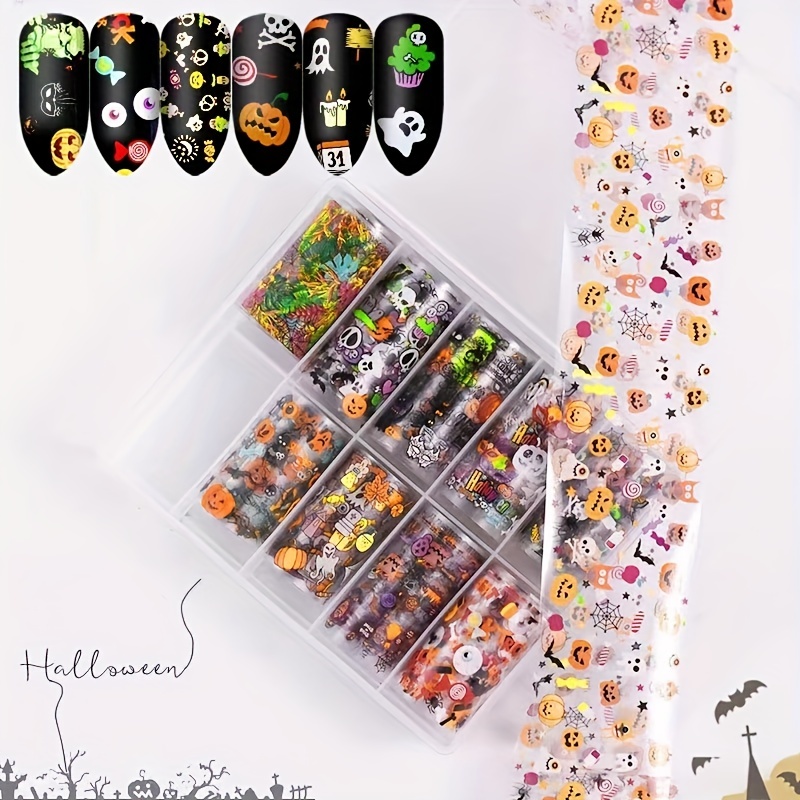 Halloween Nail Foil Transfer Stickers Pumpkin Ghost Decals DIY
