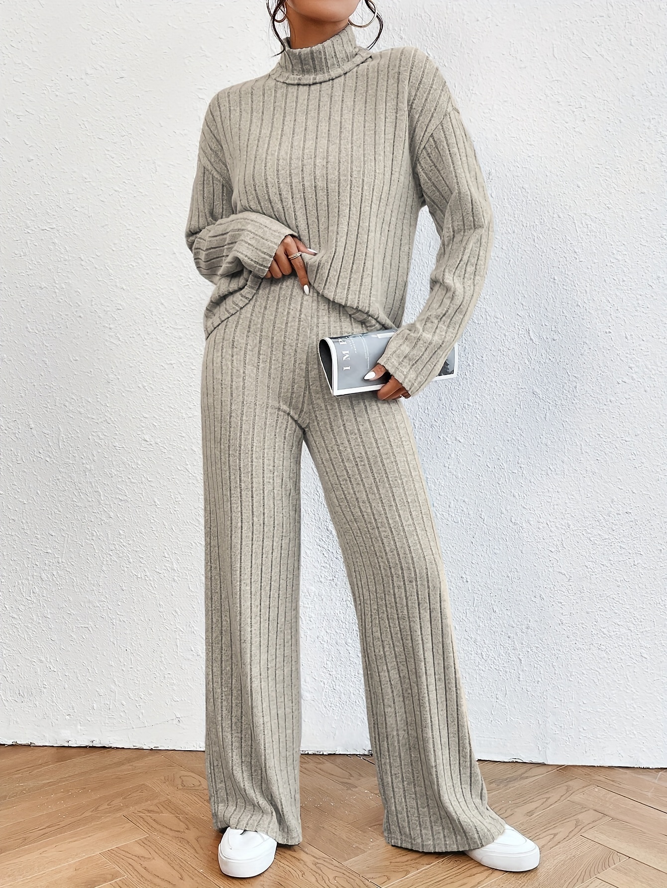 Pantalon deux pièces pour femme en tricot côtelé ensemble tunique taille  hauts et legging été 2 tenue survêtement