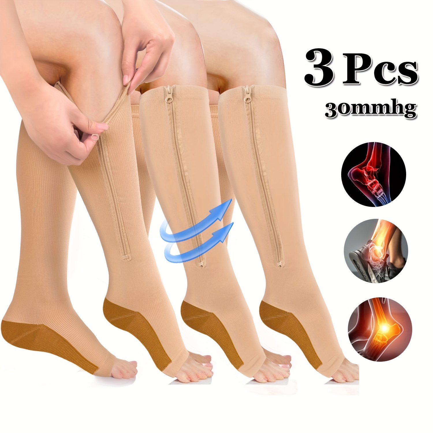Zippered Medical Compression Socks 20-30mmHg with Safe Protection
