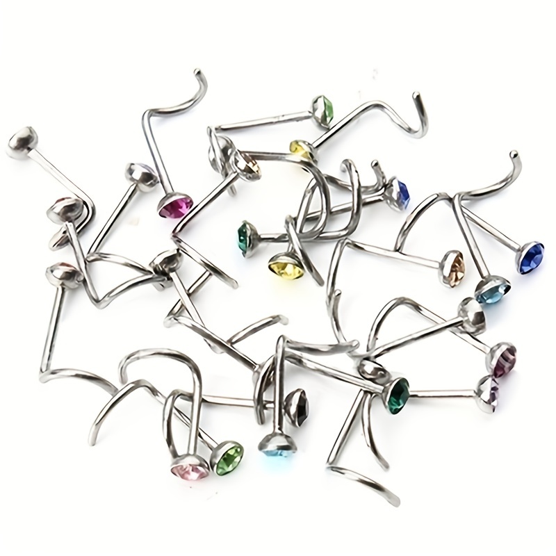 30 Pcs 2mm Rhinestone Nose Screw Ring Piercing Studs, Unisex
