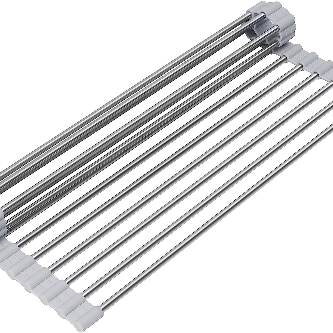 Stainless steel roll-up over sink dish drying rack