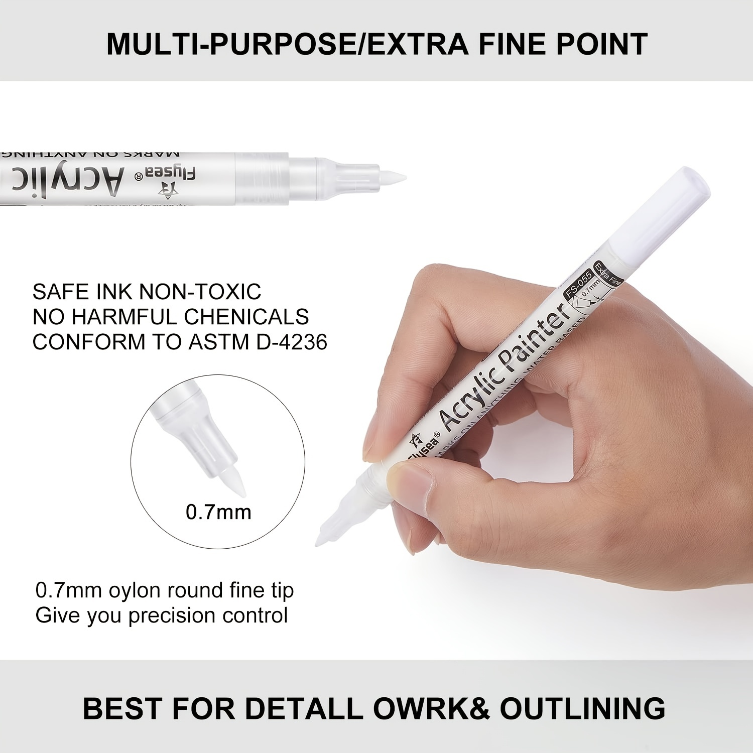 Paint Pens White Marker 6 Pcs 0.7mm Acrylic White Permanent Marker