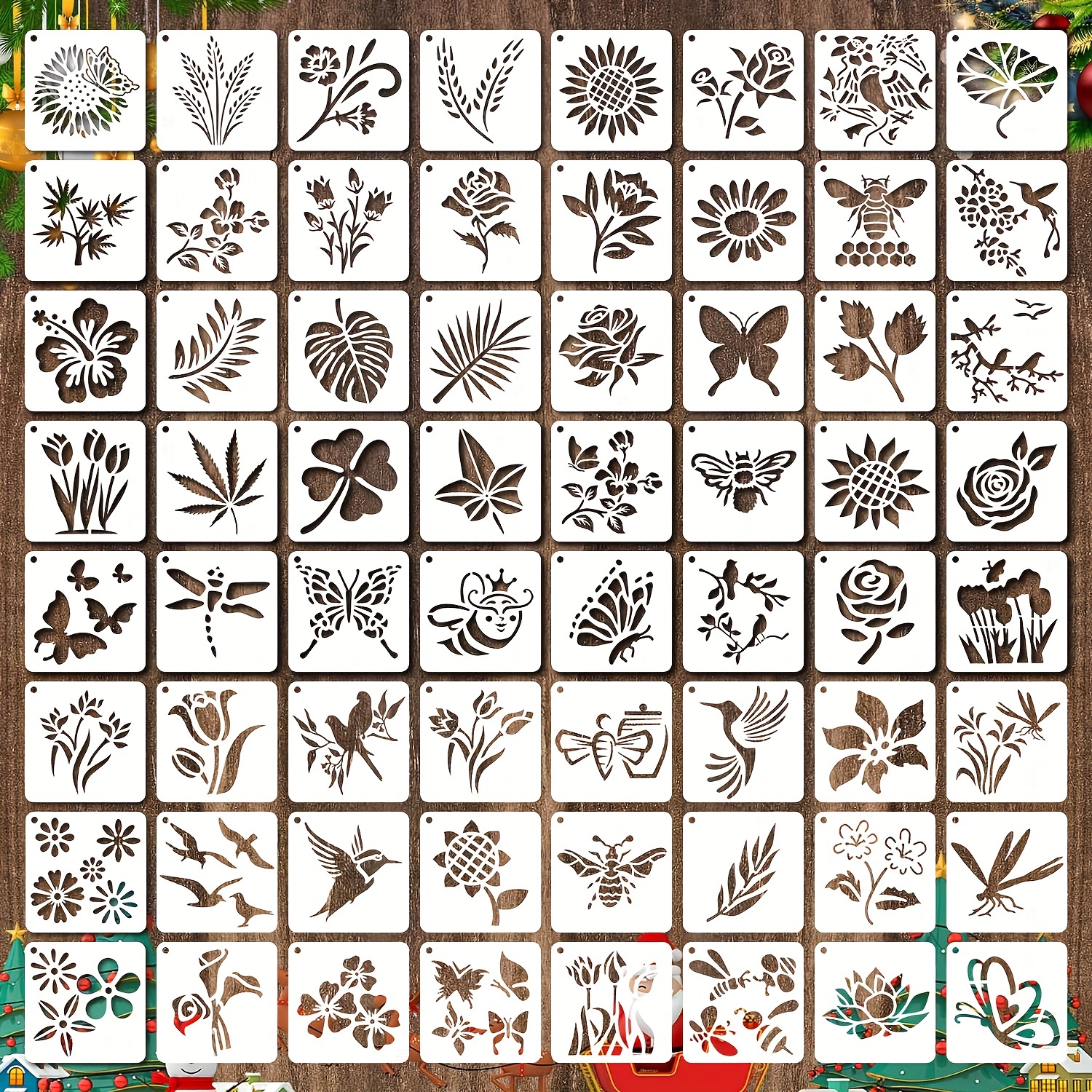 

64pcs Stencils For Painting, Small Reusable Flower Plant Stencil, Art Craft Template For Painting On Wood, Wall, Fabric, Rock, Chalkboard, Sign, Diy Art Scrapbook Projects