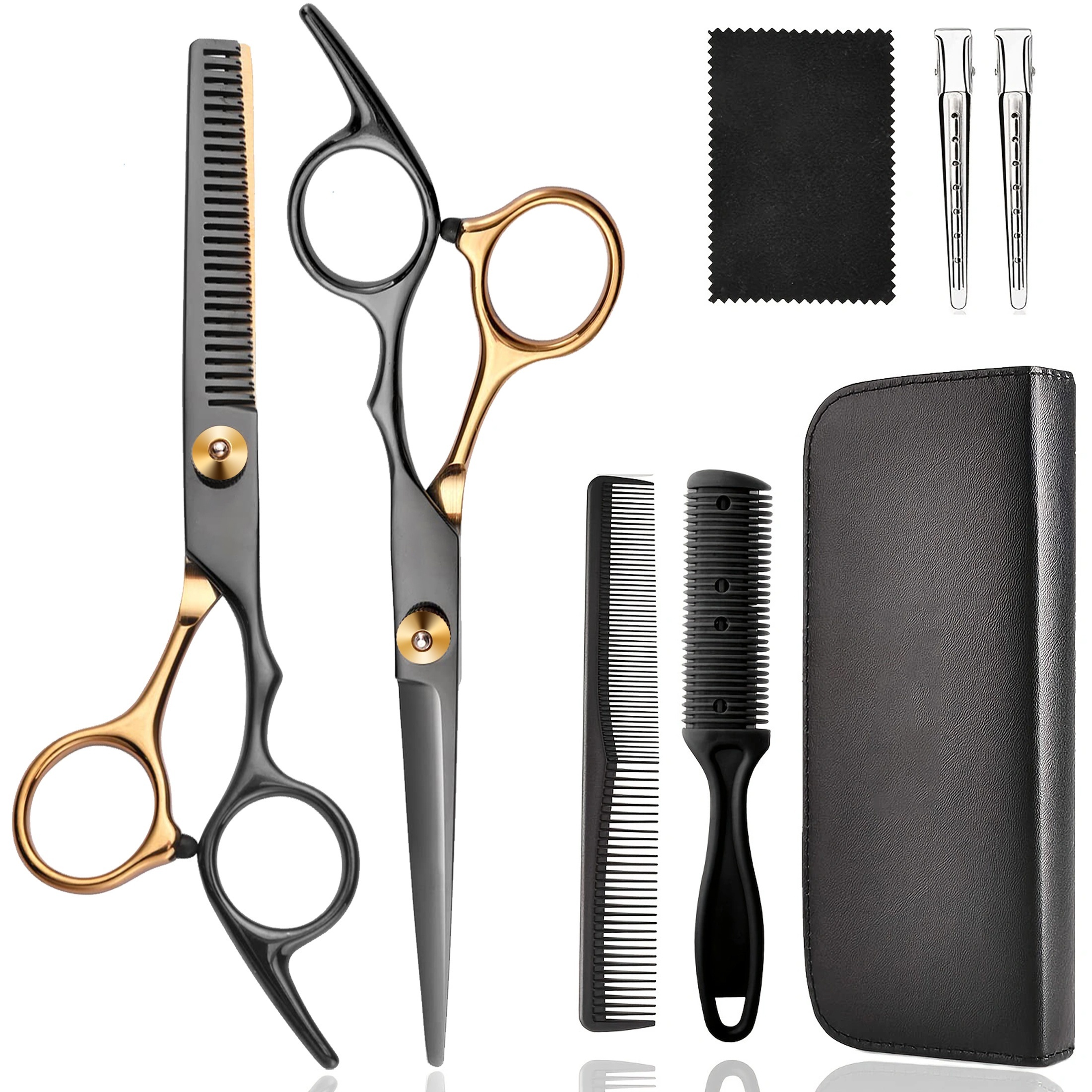 Hair Cutting Scissor Professional, 12 Pcs Stainless Steel Barber Kit  Hairdresser Scissors Set Salon Home Shear Kit with Barber Hair Razor Comb  Clips