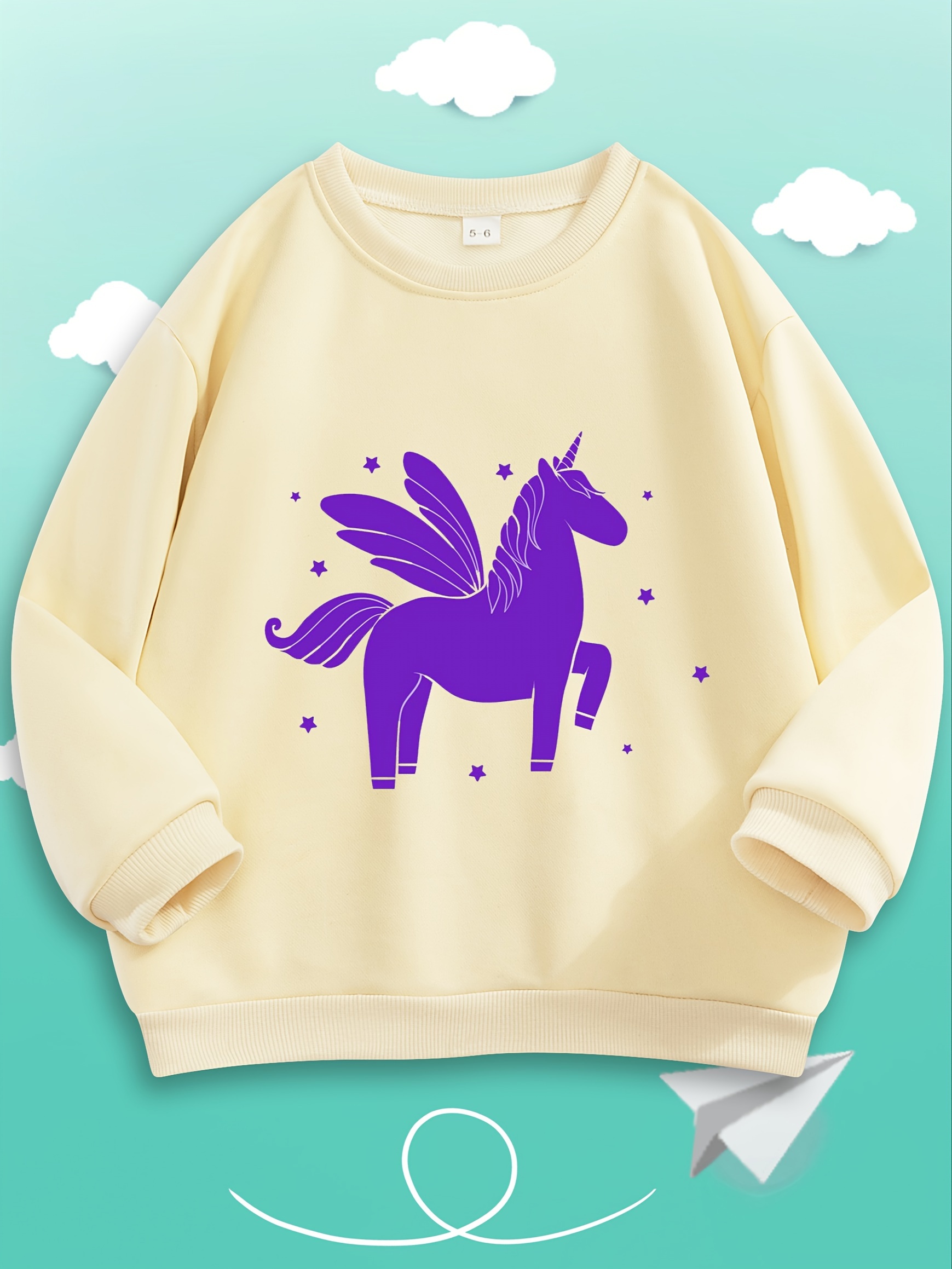 Simpatica Stampa Unicorno Viola Felpa Girocollo Pullover Temu Italy