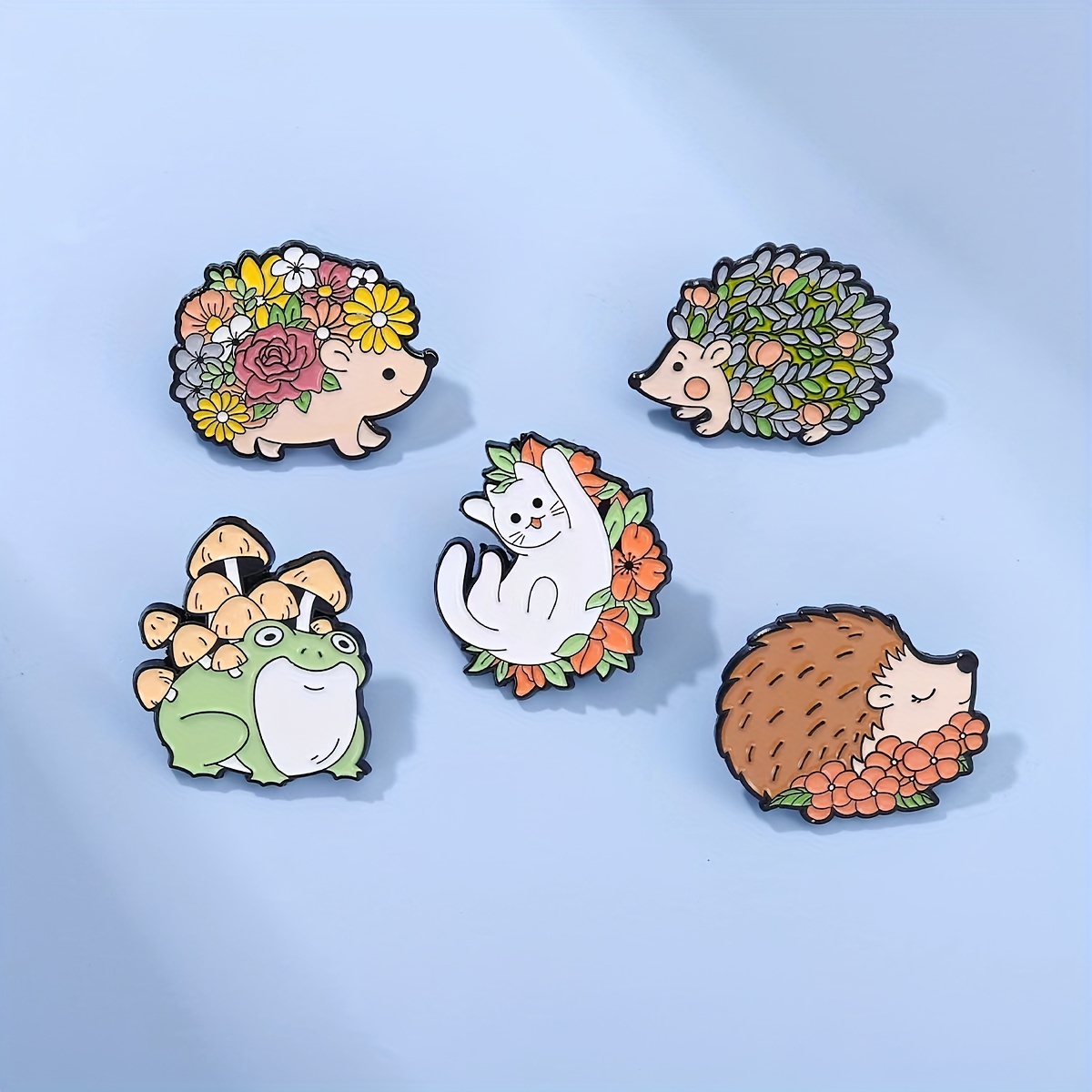 Cute Animal Enamel Lapel Pins Hedgehog Cat Frog Flower - Temu