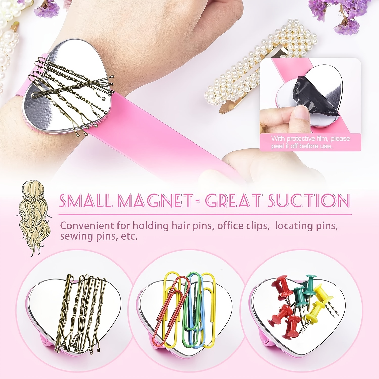 Jexine 3 Pcs Magnetic Pin Holder Magnetic Wristband for Hair Stylist Wrist  Sewing Pincushion Hair Clips Collector Bobby Pin Magnet Holder for Braiding
