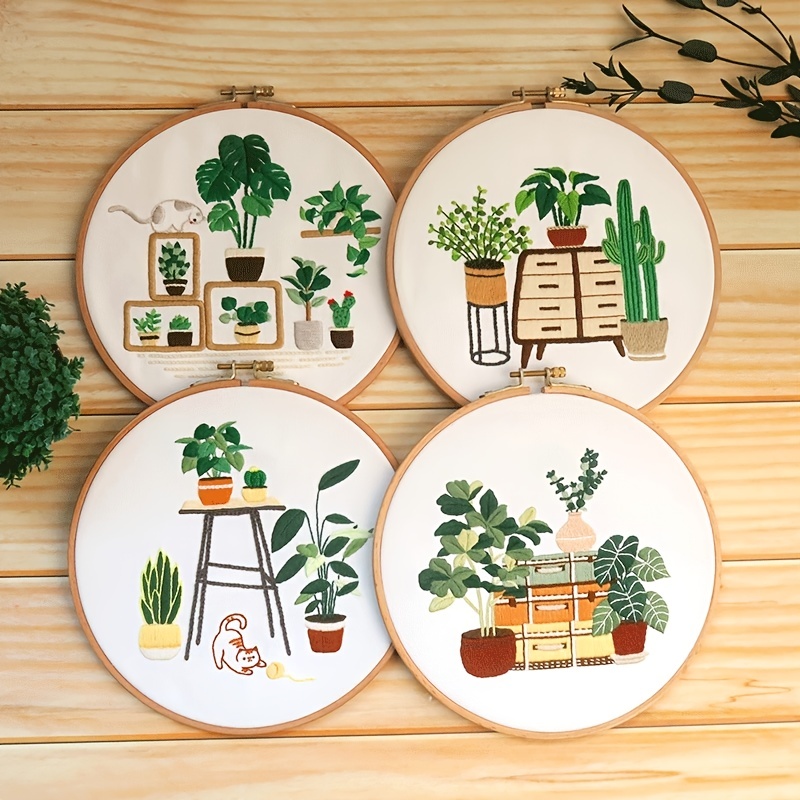 DIY Cat and Plant Embroidery Kit House Plant Hoop Art Monstera Embroidery  Beginner 6 Inch Hoop Adult Craft Kit DIY Easy Craft Kit 