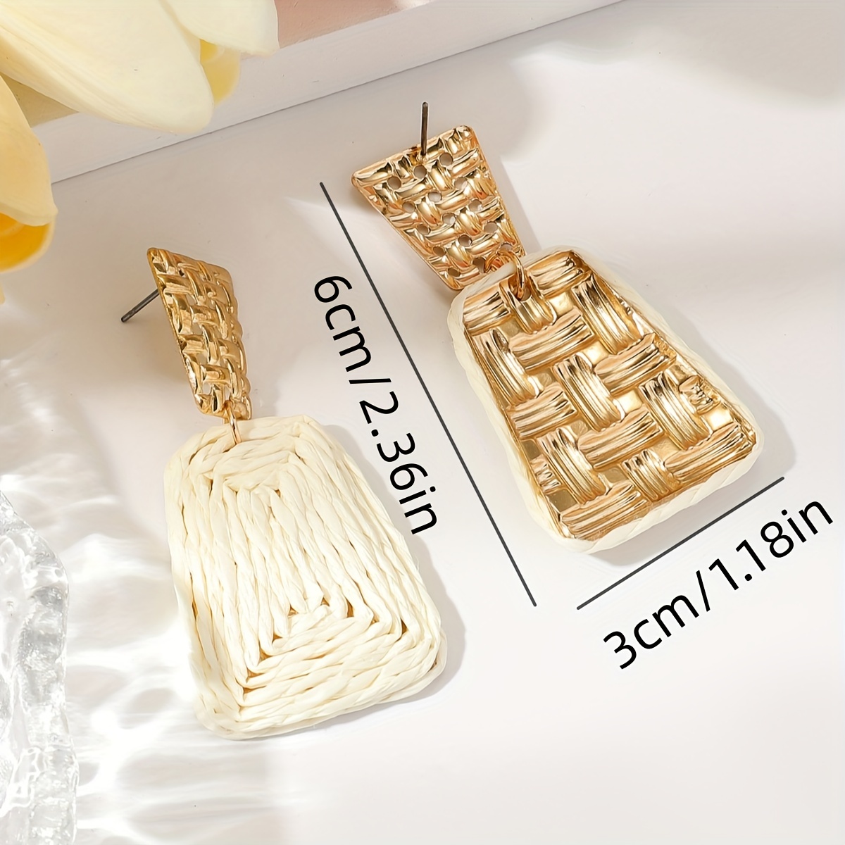 Geometric Raffia Grass Dangle Earrings Boho Party Style