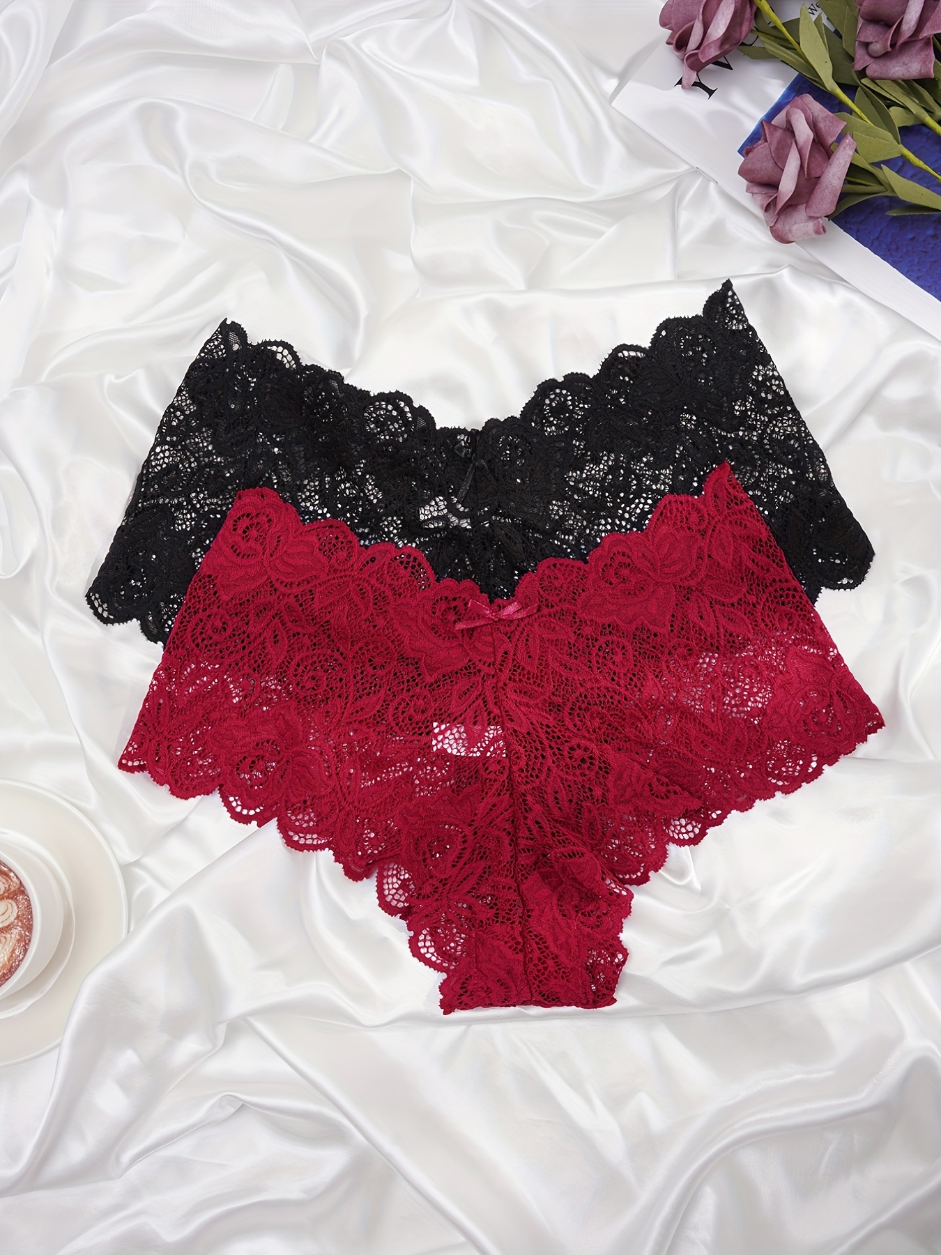 Low Hollow Sexy Comfortable Bow Ruffle Lace Waist Underwear Women's Women's  Panties Comfort Items for Women under 5 Red at  Women's Clothing store