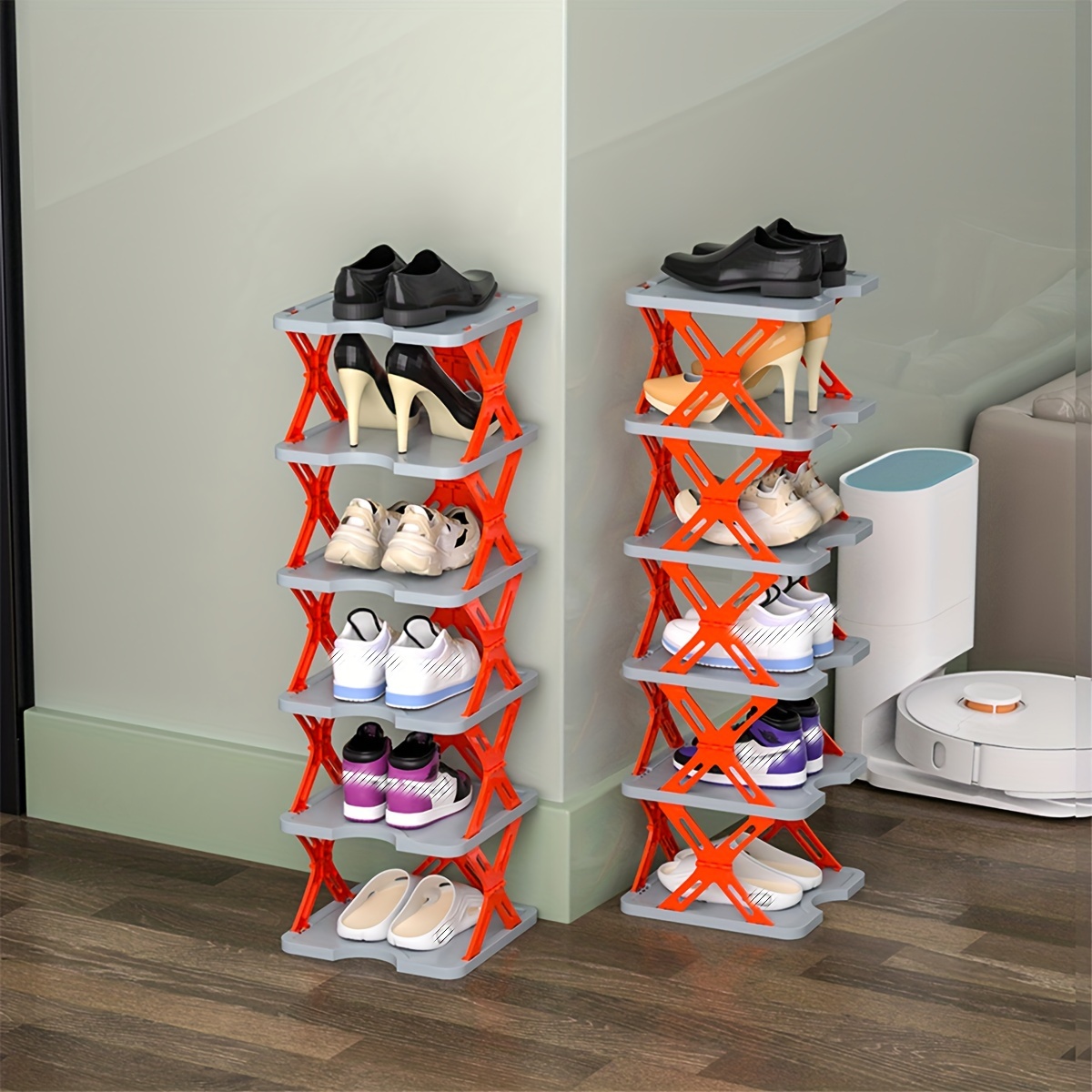 Shoe Organizer Rack for Small Spaces 5 Tier Plastic Vertical Narrow Shelves  for Closet Black Shoe Holder, Stand For Entryway Storage Boots Organizer