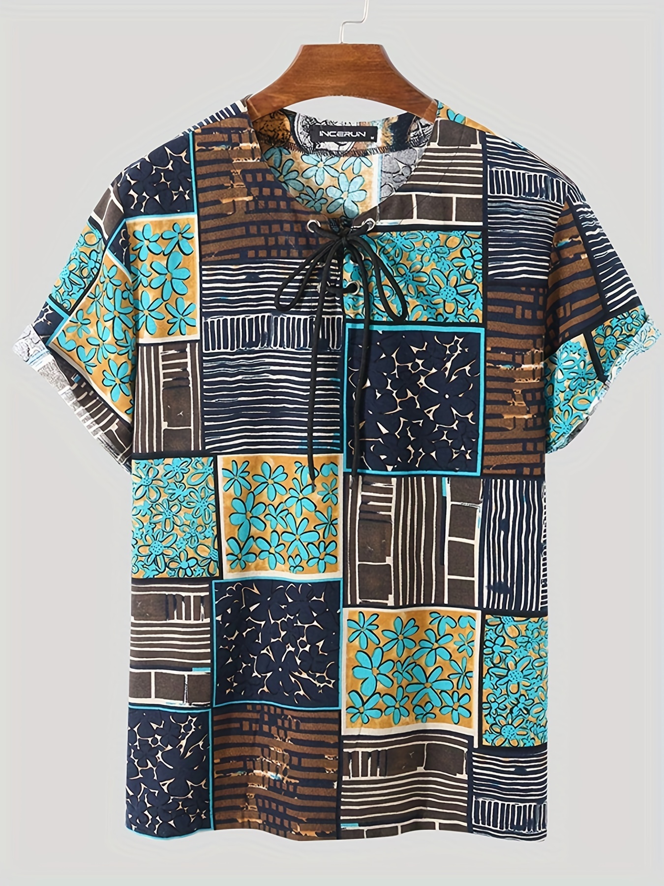 Plus Size Men's Casual Shirt Ethnic Style Printed Cotton V - Temu