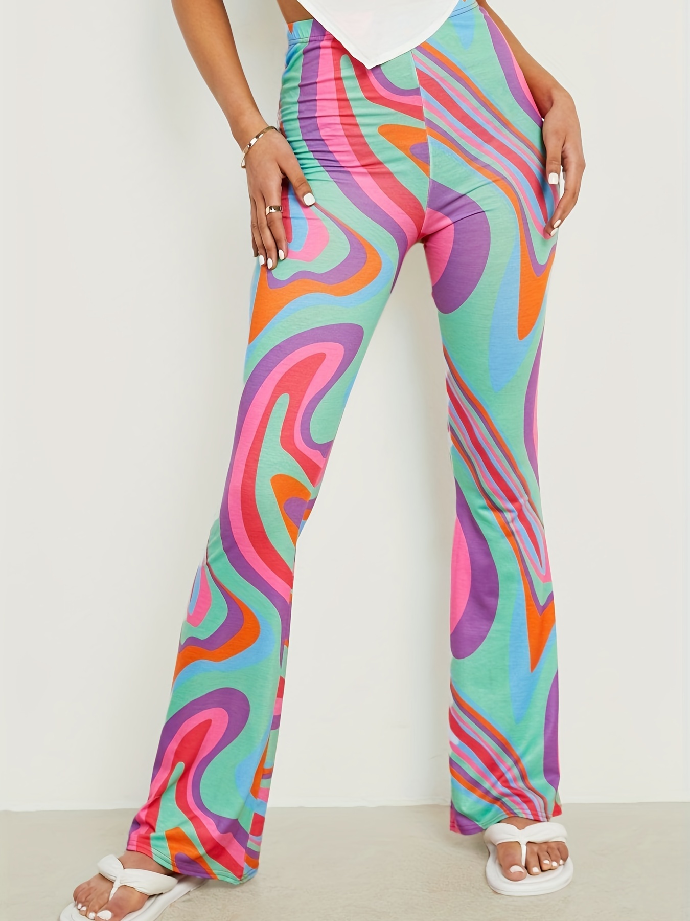 Graphic Print Flare Leg Pants, Y2k Forbidden Pants For Spring & Summer,  Women's Clothing - Temu Sweden