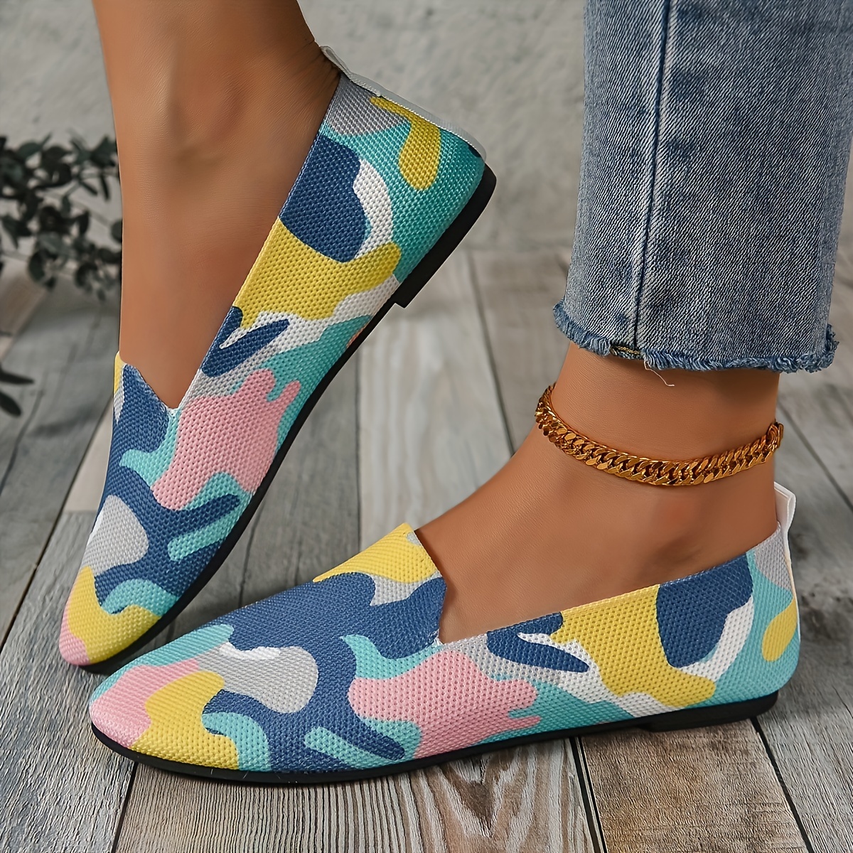 Floral Print Flat Shoes Lightweight Slip On Shoes