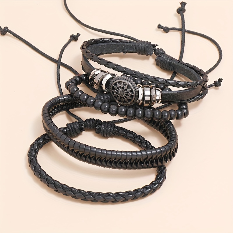 4pcs Vintage Leather Braided DIY Bracelet Set