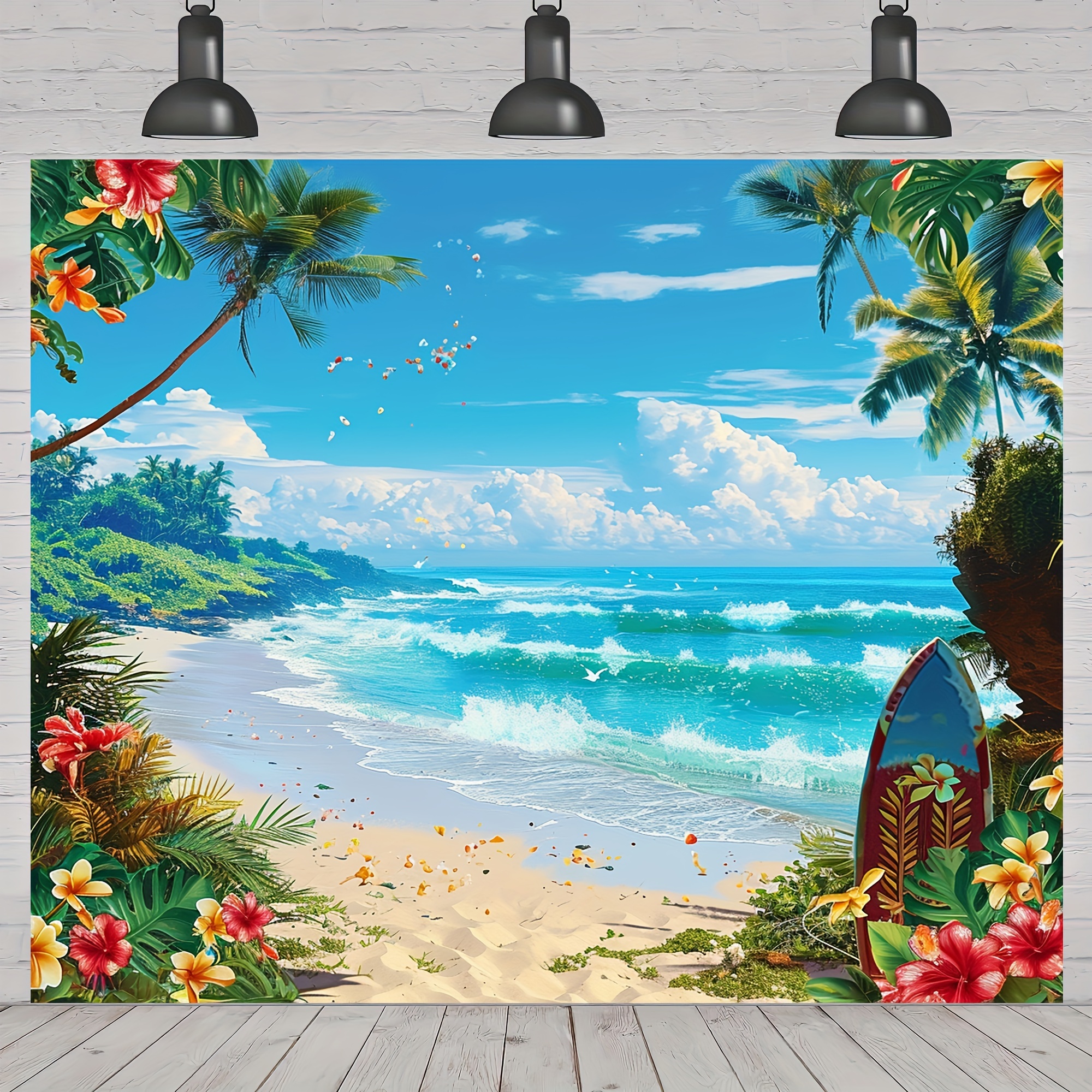Summer Blue Sky Ocean Hawaiian Beach Palm Tree Backdrop Tropical