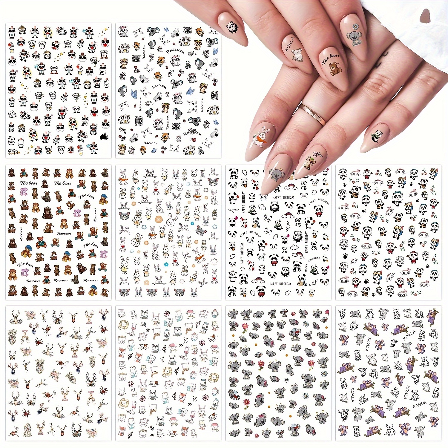 Raccoon Cartoon Nail Stickers Panda Nail Stickers Animals Nail Decals Nail  Art Decorations – the best products in the Joom Geek online store