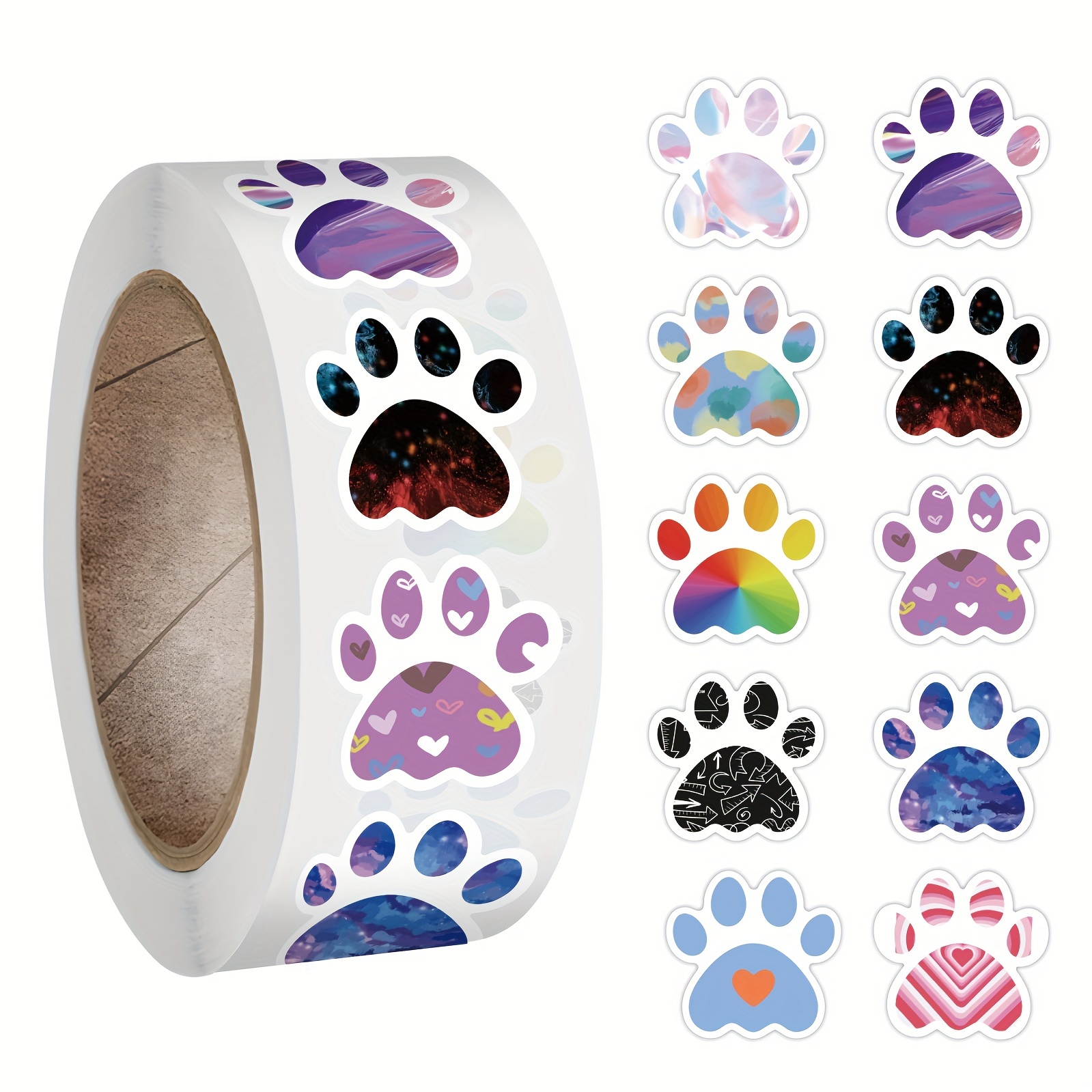 

500pcs Animals Paw Print Sticker Roll, Cat Dog Animals Paw Print Stickers For Water Bottle, Paw Print Decals For Laptop Luggage, Skateboard, Scrapbooking