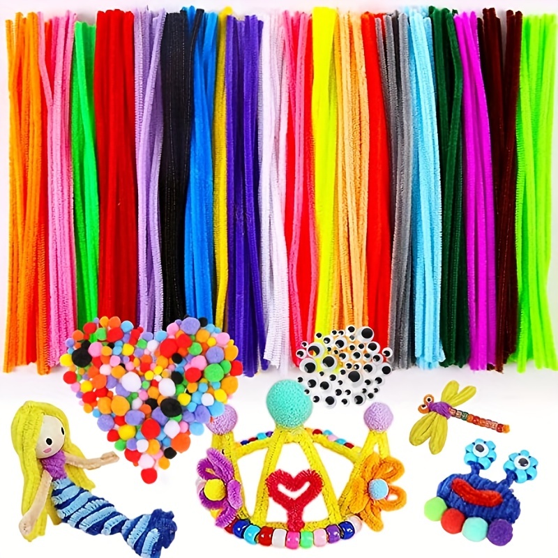 Cldamecy 100 pcs Black Pipe Cleaners with 20 pcs Googly Eyes,Chenille Stems  for Craft Project,Craft Pipe Cleaners for Kids DIY Projects,Arts and