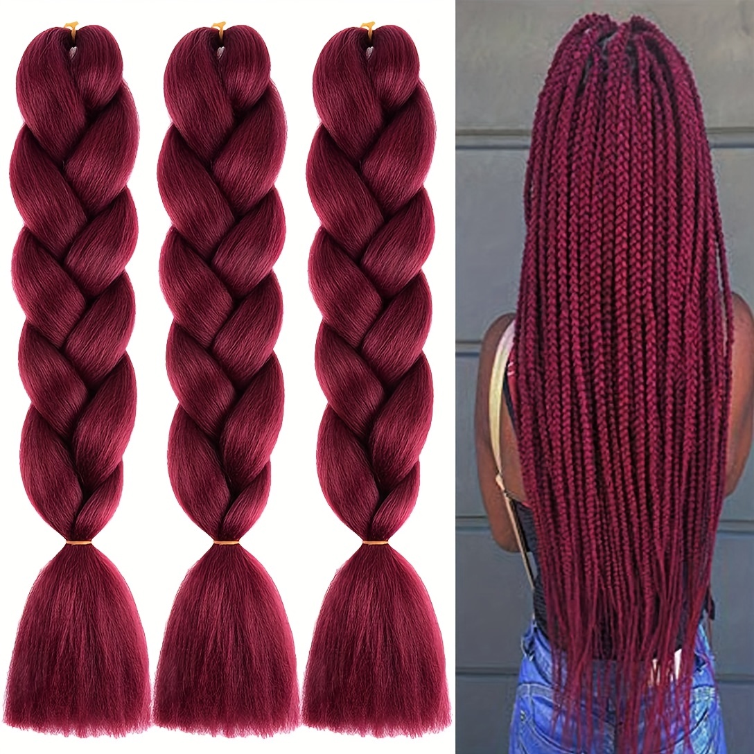 Red Braiding Hair Extensions 24 Inch 3 Packs Synthetic Jumbo