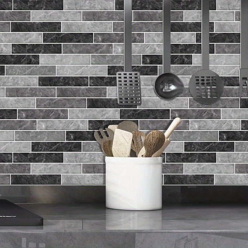 

5pcs Simulation Marble Stripe Ceramic Tile Self-adhesive Wall Stickers, Peel And Stick, Waterproof Living Room Kitchen Backsplash Bathroom Home Wall Stickers, 10*20cm