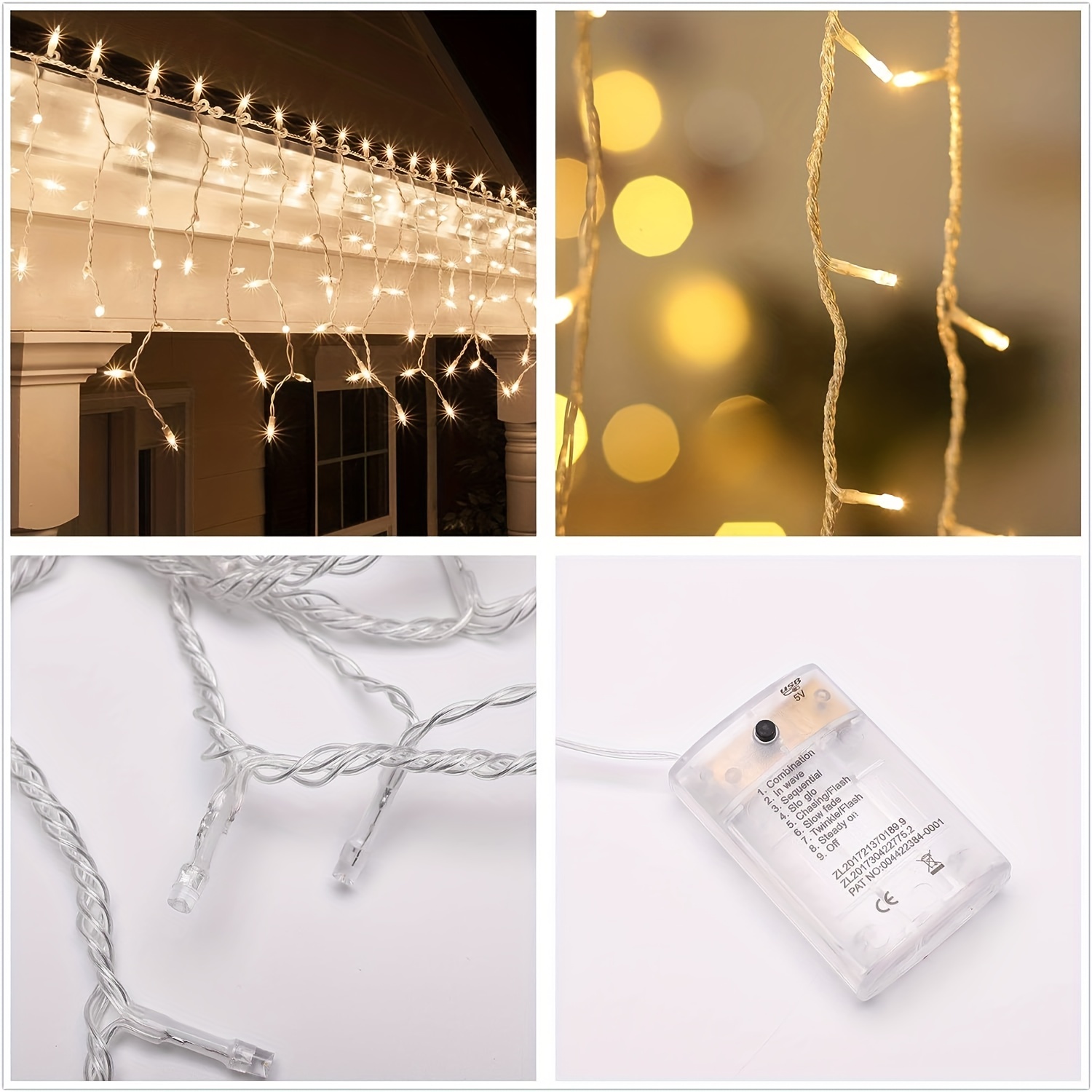 90 Led Ice Strip Lights Curtain String Lights 8 Lights - Temu