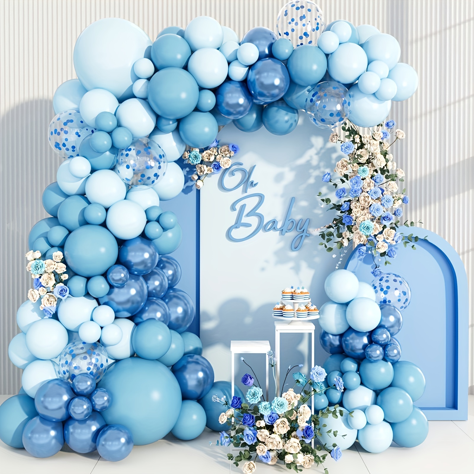 

141pcs, Baby Blue Balloon Garland Arch Kit- Perfect For Baby Shower, Birthday, Wedding, Ocean Themed Party, Birthday Photo Prop, Anniversary Party Scene Decor Arrangement, Room Decor