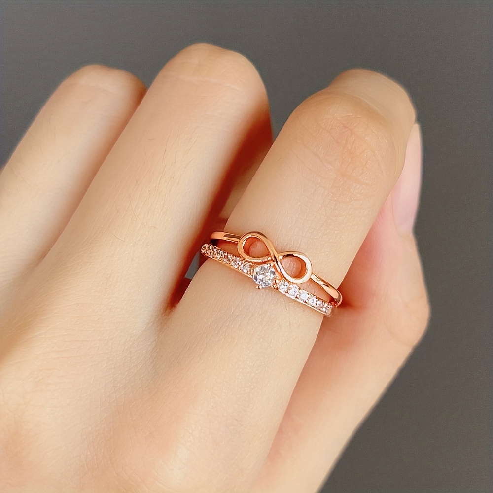 Cute Promise Ring 14k Gold Plated Carved Letter Inlaid Shining Zircon Rosy  / Golden / Silvery Make Your Call Wedding Jewelry For Female - Temu
