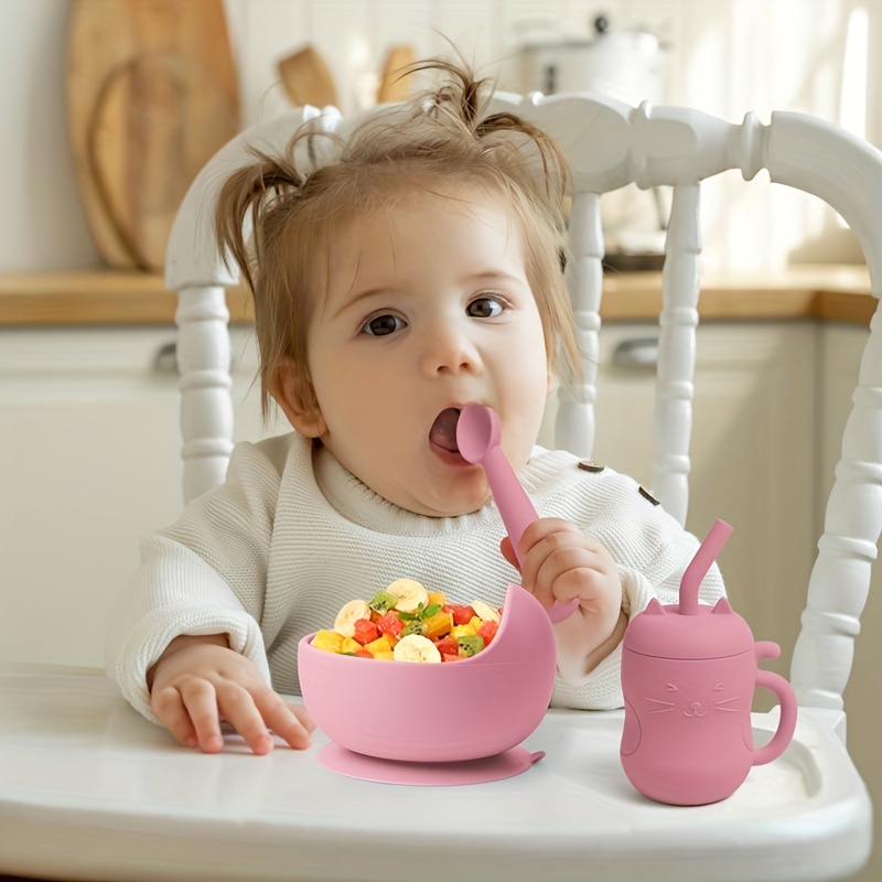 Soft Silicone Baby Feeding Set, Baby Led Weaning Supplies with Adjustable  Bib, Suction Bowl, Suction Divided Plate, Straw Cup, First Stage Spoon &  Fork, , Toddler Infant Self Eating Utensil Set 