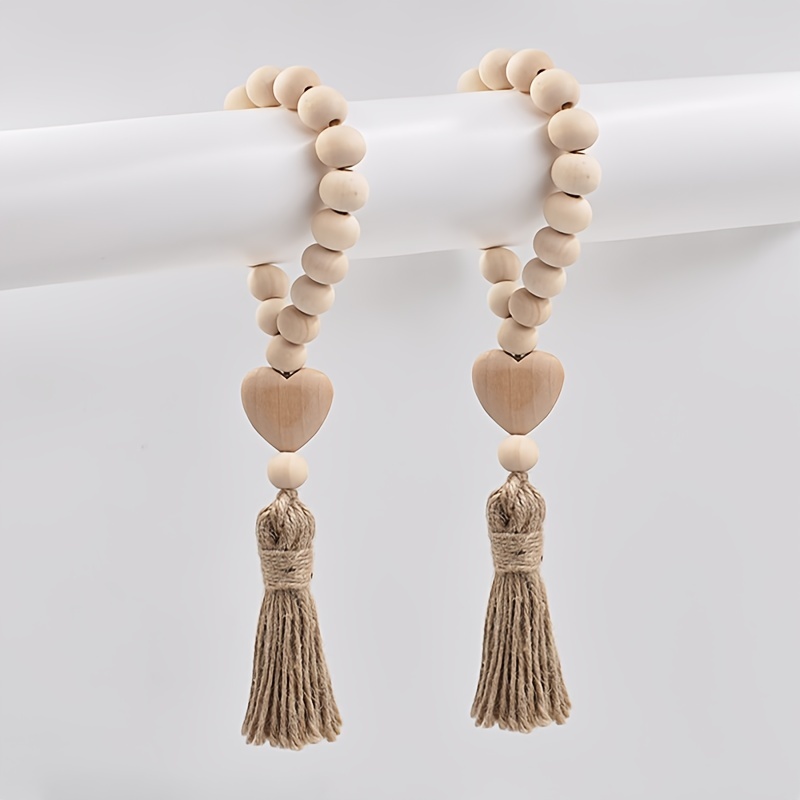  Wood Bead Garland with Tassels Farmhouse Beads Rustic