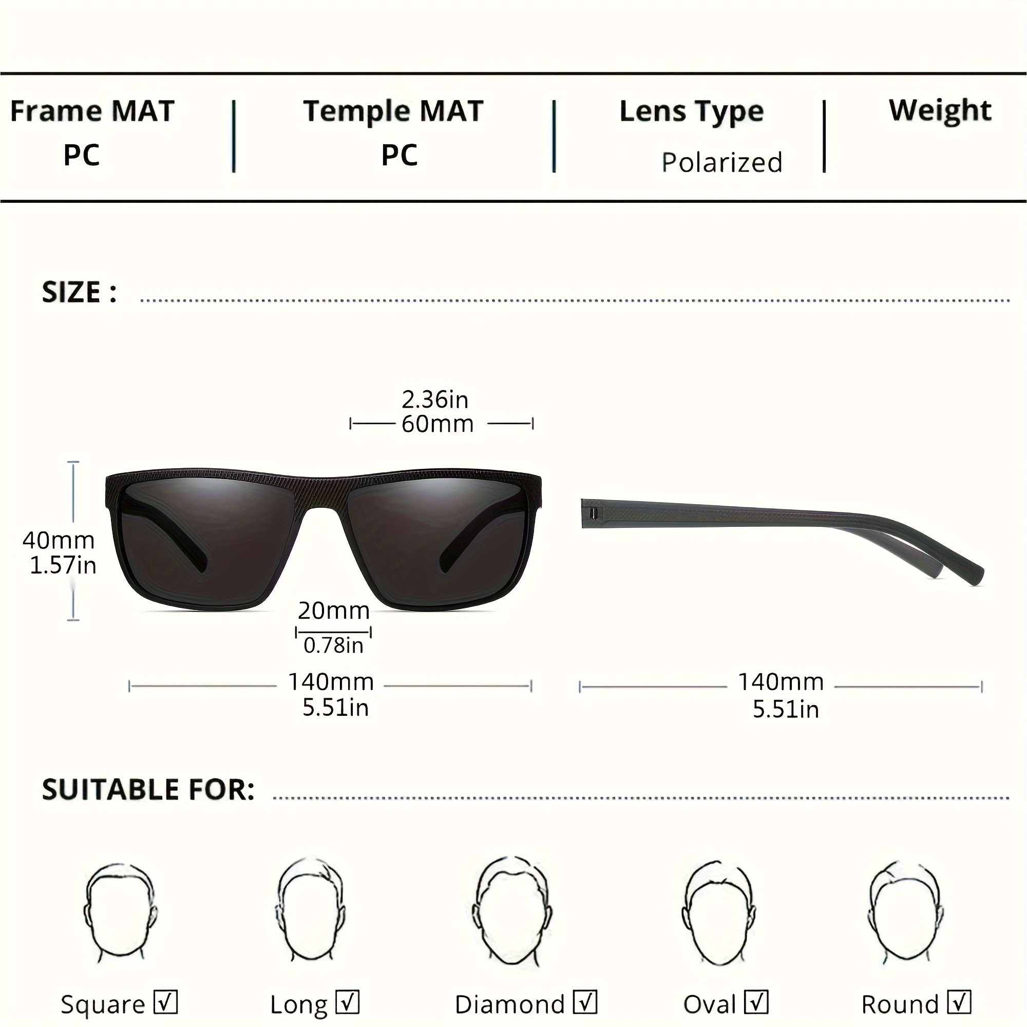 Polarized Square Frame Sunglasses for Men & Women