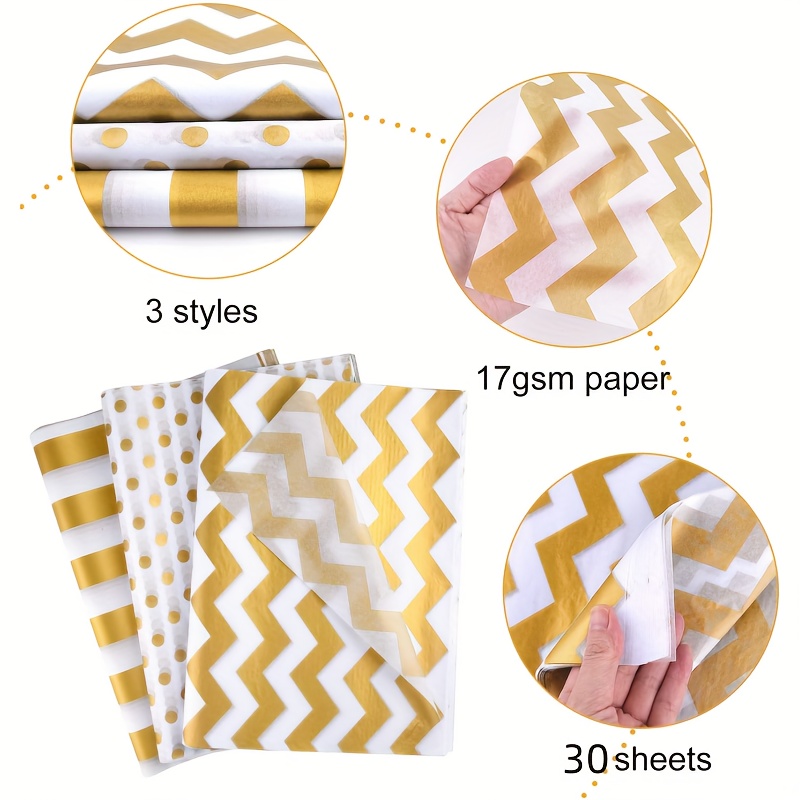 Golden White Tissue Paper Bulk 3 Style Decorative Metallic - Temu