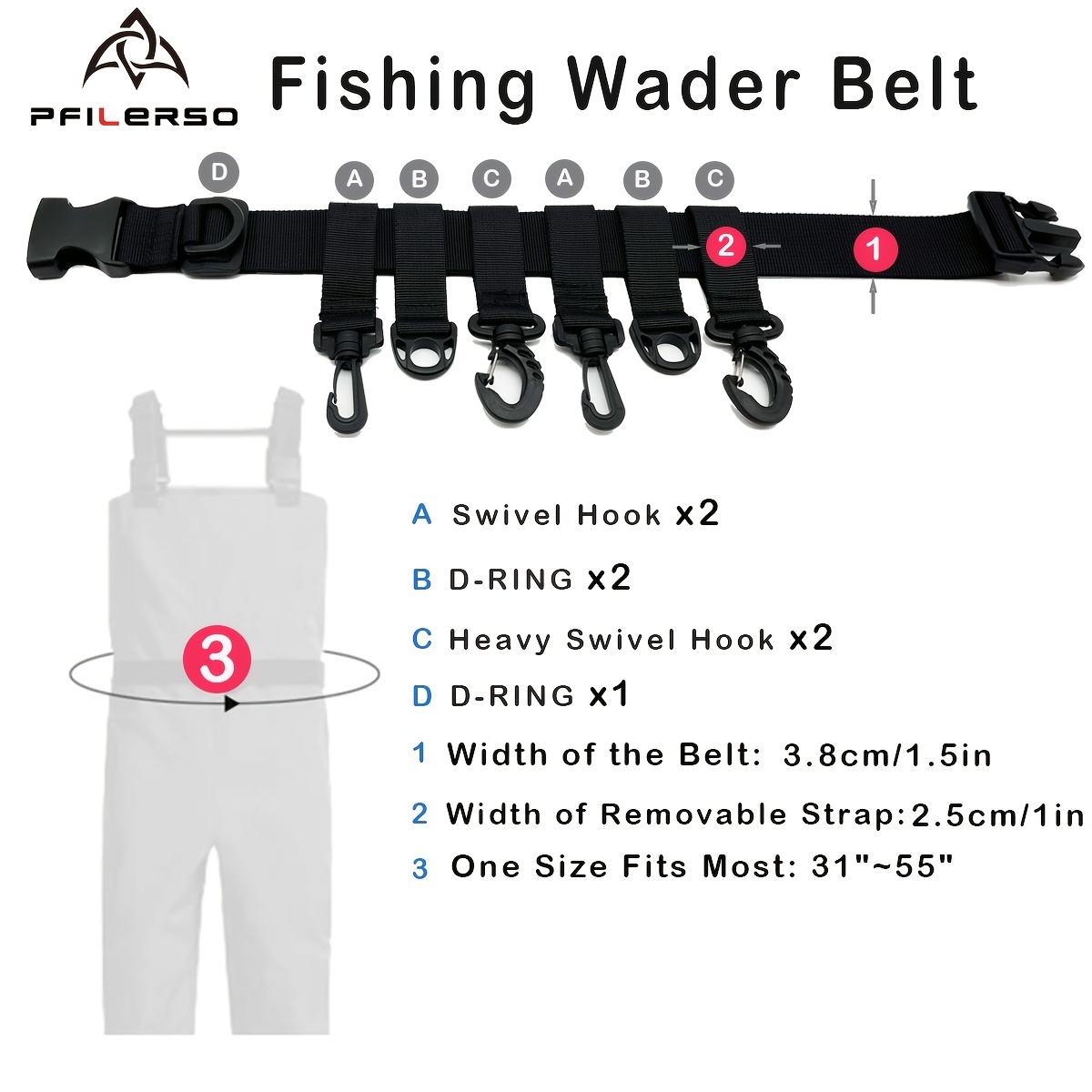 Fishing Wader Belt Wading Belt Adjustable Multi-Functional 31