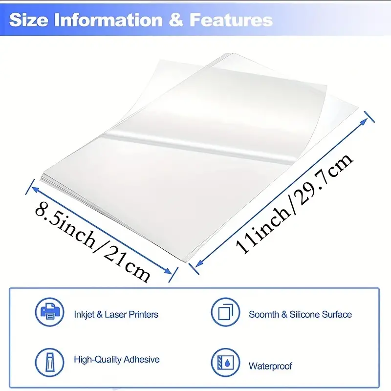 Printable Clear Sticker Paper for Inkjet Printer & Laser Printer