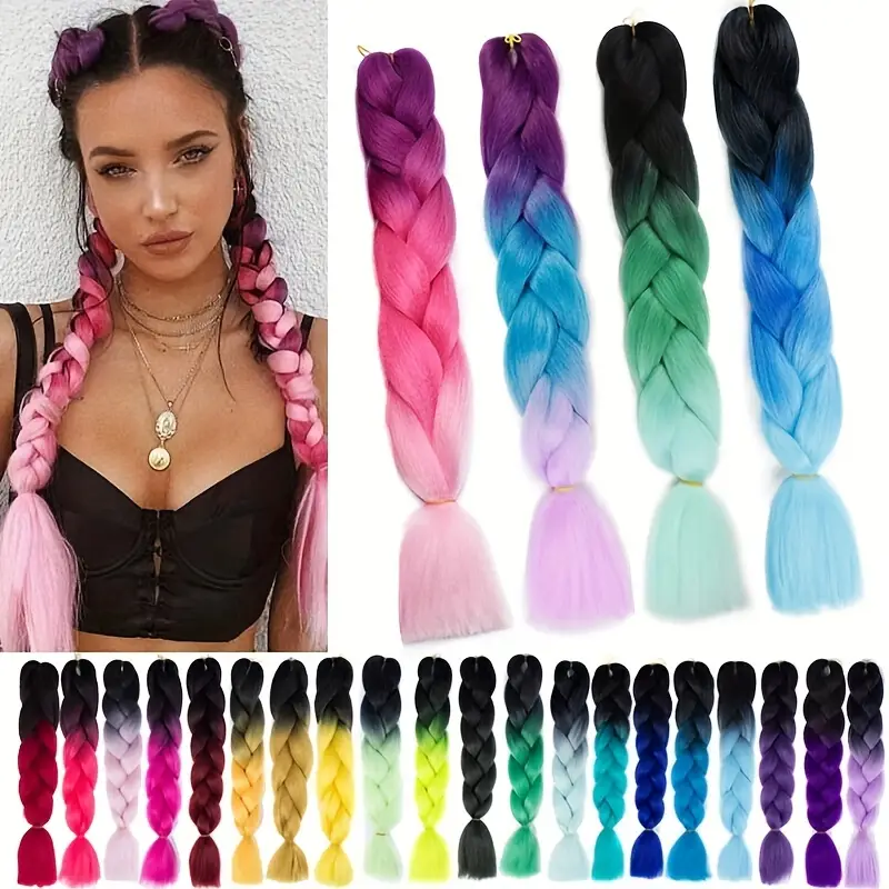 Pure Ombre Color Synthetic Heat Resistant Hair Extension Twist Jumbo  Braiding Kanekalon Hair For Women - Temu