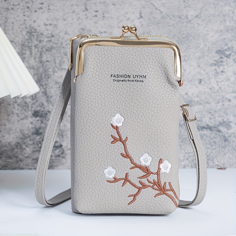 Bolsa Teléfono Celular Bordada Flores Mini Bolso Cruzado - Temu