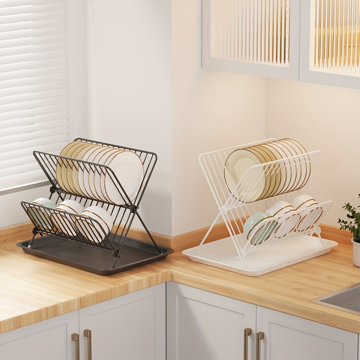 Extra Large Drying Rack with Cup Holder Dish Drainer Cutlery Tray