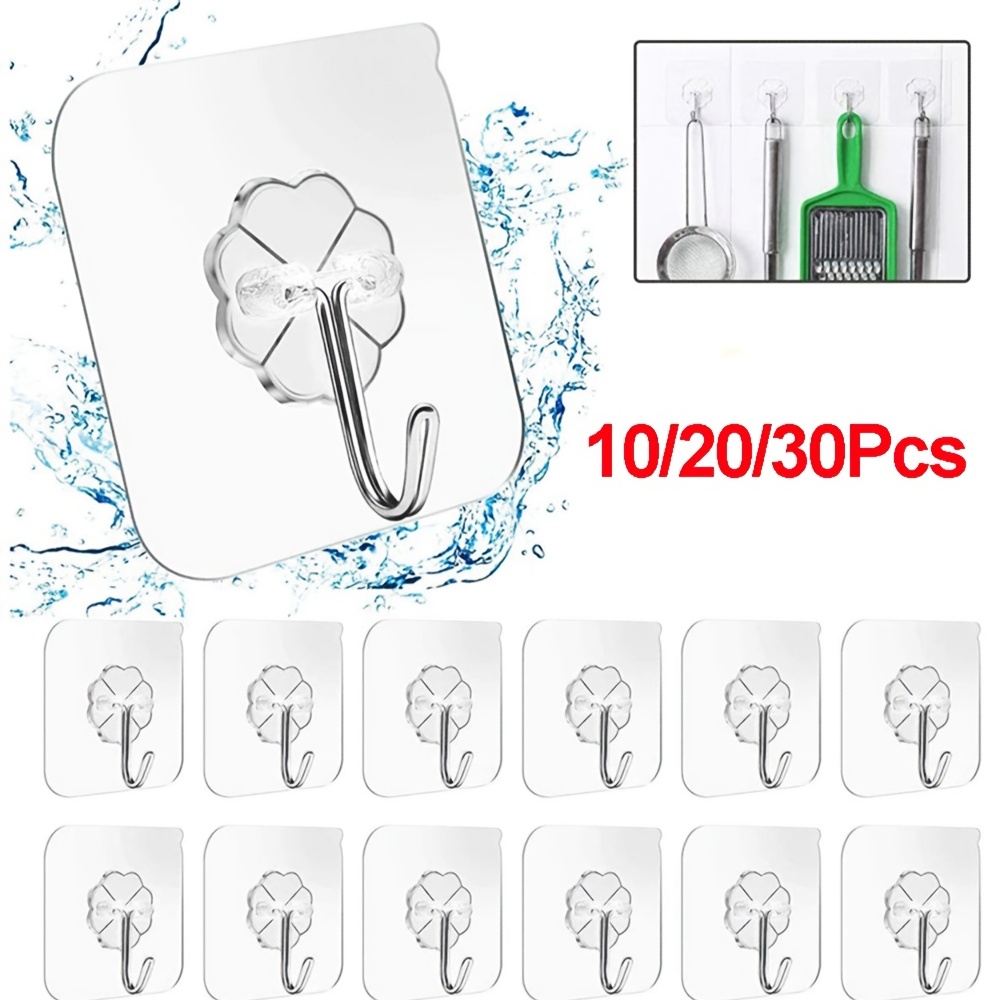 20pcs Wall Hooks Adhesive Heavy Duty Transparent Reusable Sticky Wall  Ceiling Towel Bath Utility Hangers