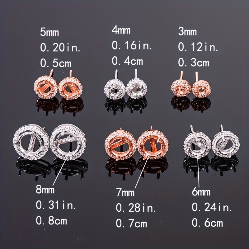 925 Sterling Silver Rose Golden Tone DIY Prong Studs