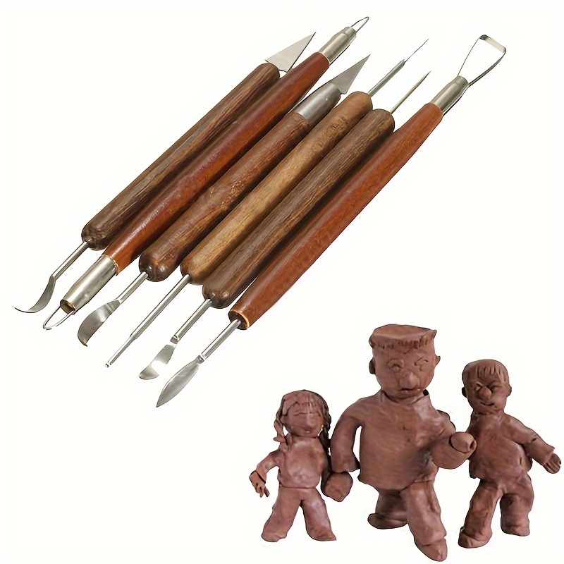 Herramientas de escultura de arcilla de cerámica, 22 herramientas de  tallado de cerámica con mango de madera, raspador de metal y herramientas  de