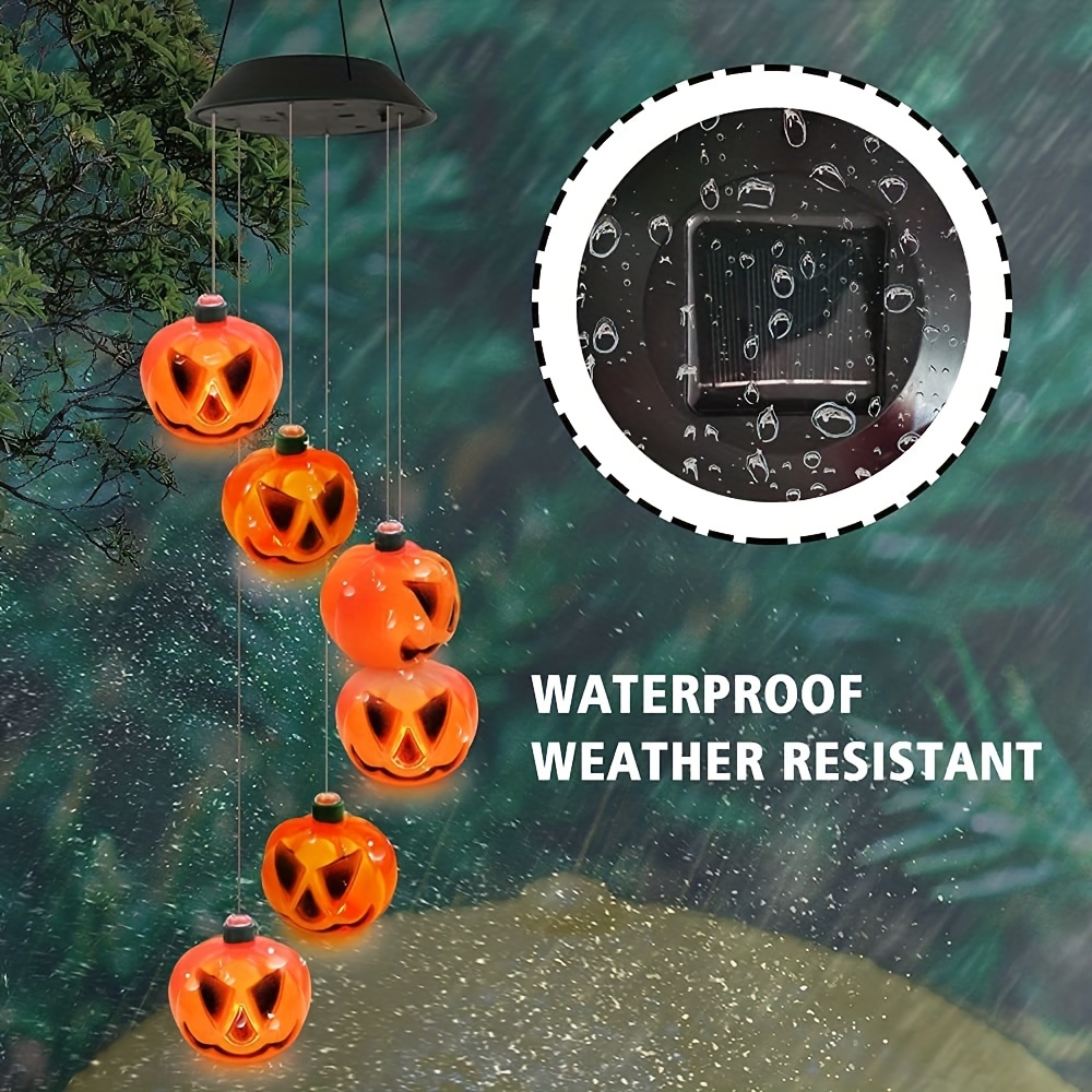 1pc halloween lights solar wind chimes color changing outdoor halloween decorations with 6 pumpkin lights waterproof thanksgiving fall decor for tree door window party yard decoration details 4