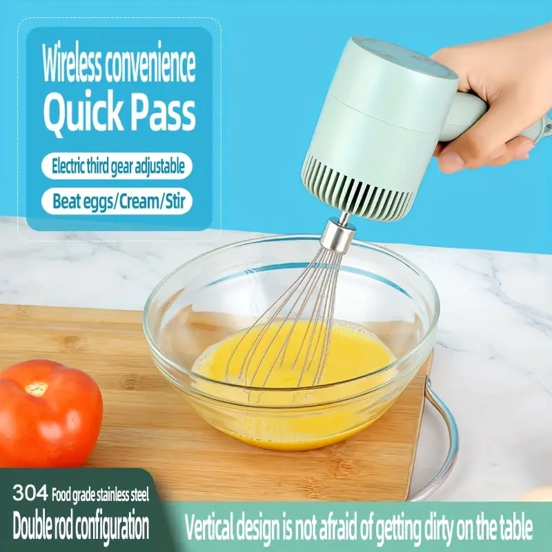 Portable Electric Cordless Handheld Mixer, 3-speed Adjustable Lightweight  Usb Rechargeable Hand Mixer Stainless Steel Egg Whisk With Double Egg  Sticks For Kitchen Baking And Cooking (green) - Temu