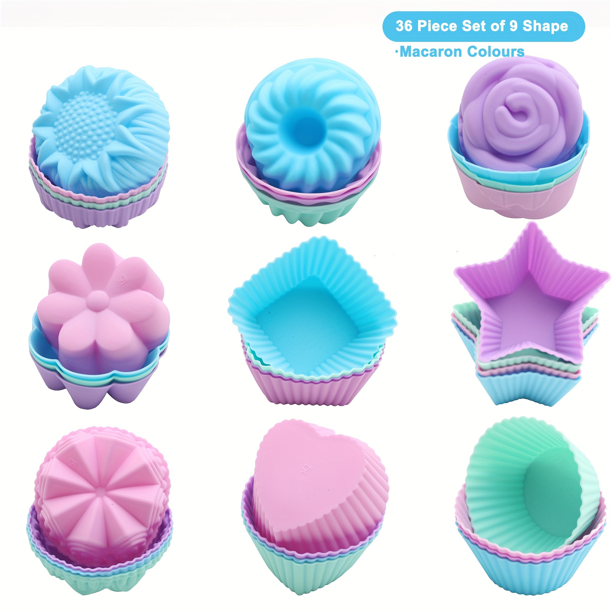 Good-Life 6Pcs Silicone Heart Shape Cupcake Liners Reusable Non