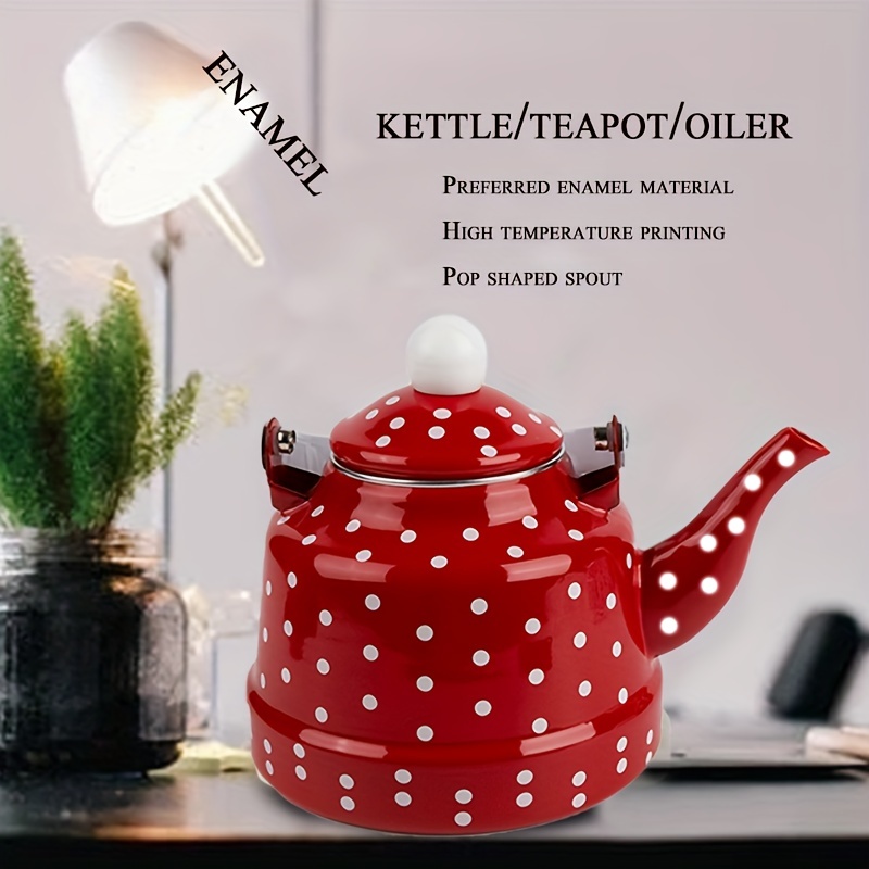 Enamel Kettle Red Polka Dot Durable Heating Water Kettle Lovely